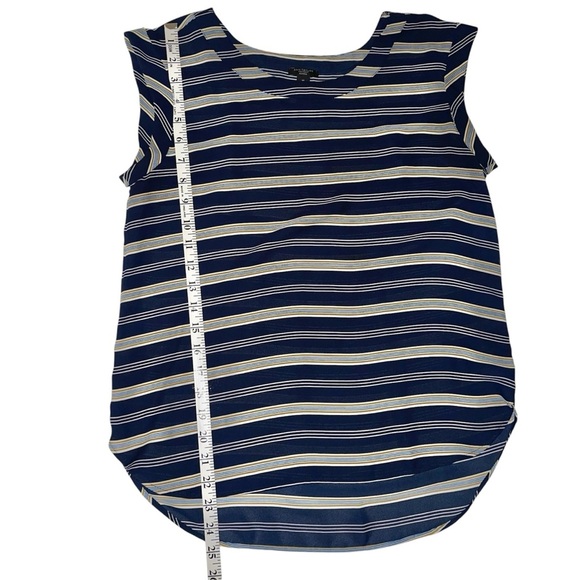 Ann Taylor’s Navy Ercu Mustard Striped Sleeveless Blouse Sz SP - Picture 3 of 5
